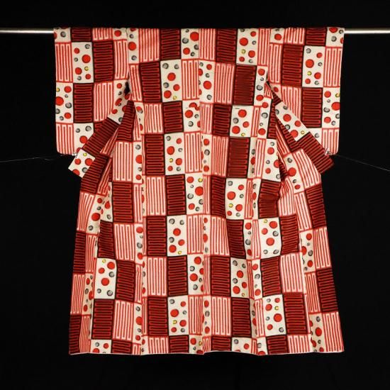 ◆おふく◆アンティーク　銘仙　着物　幾何学柄 ◇おふく◇アンティーク 銘仙 着物 幾何学柄 アンティーク着物