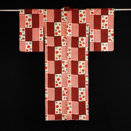 アンティーク銘仙着物 幾何学 -Akarie