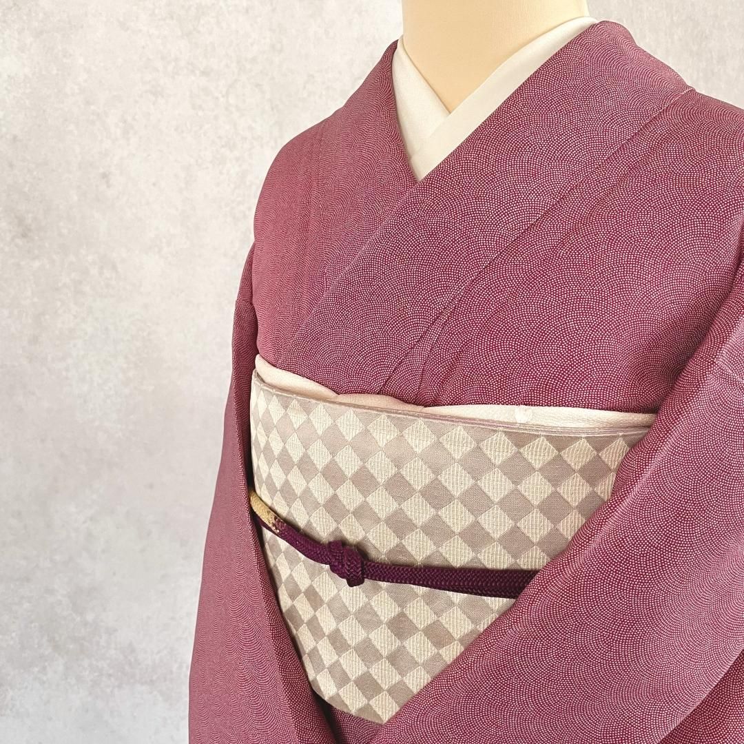 専用です☆アンティーク赤紫の着物単品 赤紫の江戸小紋 - アンティーク＆リサイクルキモノ 千すけ 着物