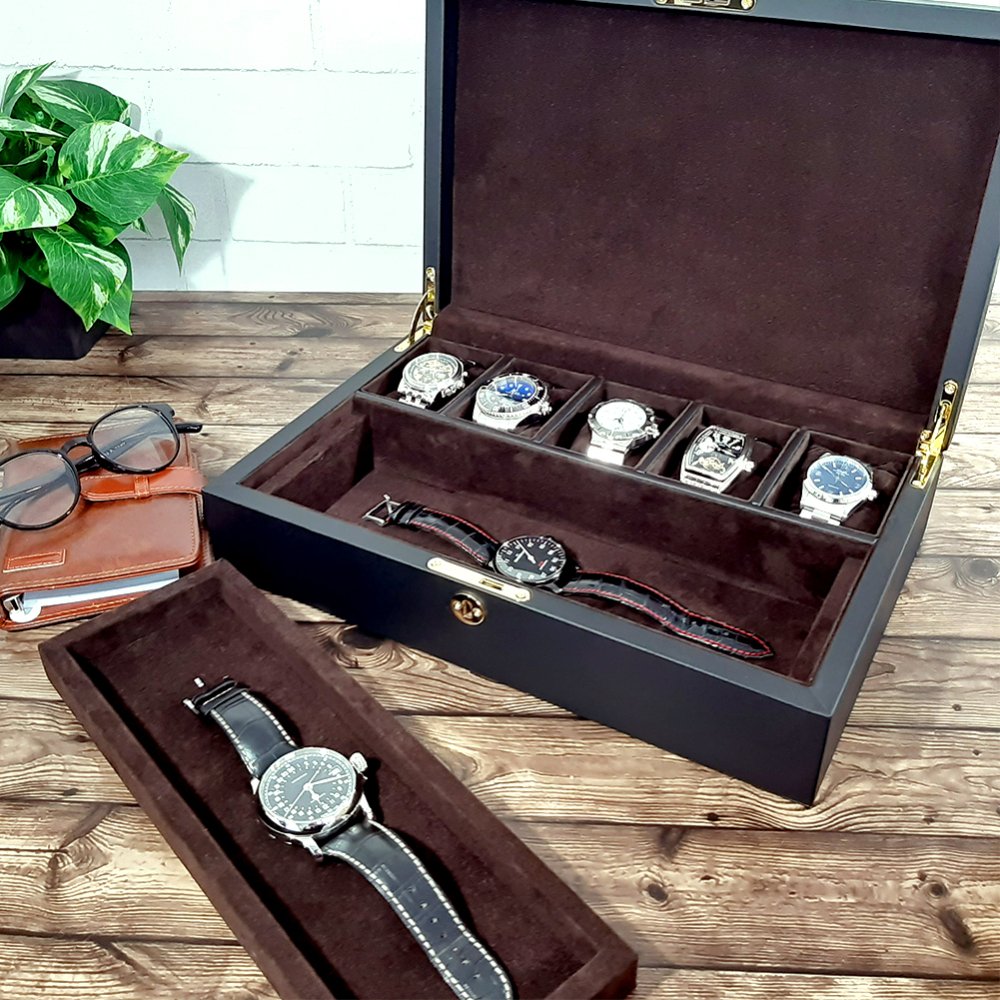 時計ケース 腕時計 収納ケース 7本収納 平置き2本 黒合皮 ウォッチ