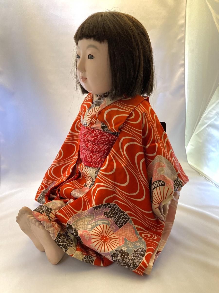 明治抱き人形　５５ｃｍ位　エプロン　難有　古縮緬着物 市松人形 縮緬 着物 34cm - メルカリ