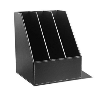 velocidad 3 Slots Wooden Leatherette Book Shelf Desktop Sorter Organizer File Fo