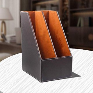 velocidad Wooden Leatherette Book Shelf Desktop Sorter Organizer File Folder Org