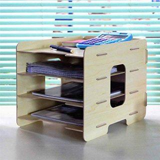 velocidad Wooden Book Shelf Desktop Sorter Organizer Multi-Grid File Storage Rac