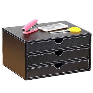 velocidad Three-Layer Leather Book Shelf Desktop Sorter Organizer File Cabinet A
