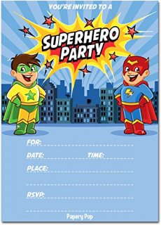30 Superhero Birthday Invitations with Envelopes - Kids Birthday Party Invitatio