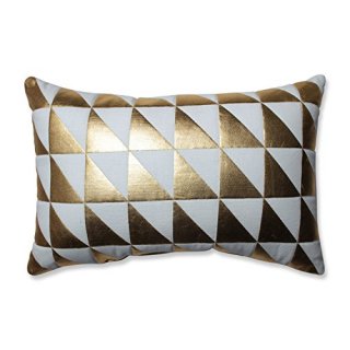 Glamour Triangle Gold White Rectangular Throw Pillow