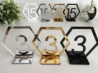 Ruixuanアクリル幾何テーブル番号、ウェディング六角テーブル番号、ボーホーセンターピーステーブル装飾、ミラーゴールドテーブルデコレーション10PC