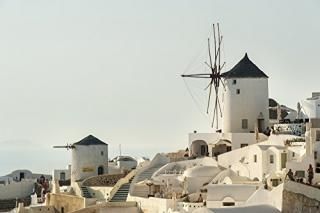 Posterazzi Whitewash buildings and windmill; Oia Santorini Greece Poster Print 3