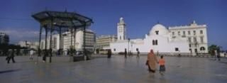 Panoramic Images  Tourists walking in front of a mosque Jamaa-El-Jedid Algiers A