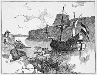 إ꡼ϥɥD 1611Nenglish Navigator Henry HudsonS Half Moon On The Hudson River In
