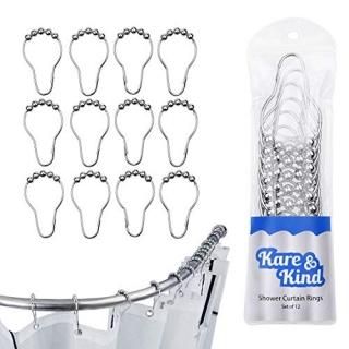12 Pack Chrome - Shower Curtain Rings - Set of 12 - Friction Free Gliding Roller
