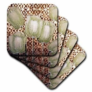 set-of-8-Soft - 3dRose cst_62501_2 Green Glass Flowers on Brown Cheque Backgroun