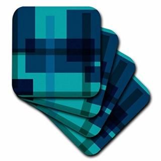 set-of-8-Soft - 3dRose cst_61780_2 Aqua and Blue Geometric Soft Coasters Set of 