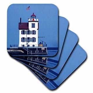 set-of-4-Ceramic - 3dRose cst_61706_3 Lorain Lighthouse in Lorain Looking Over L