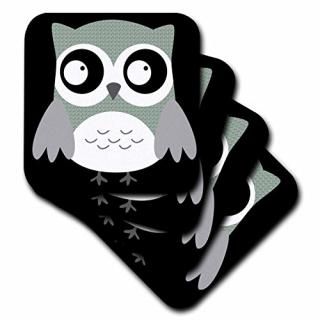 set-of-4-Soft - 3dRose cst_61005_1 Cute Grey Pattern Owl Soft Coasters Set of 4