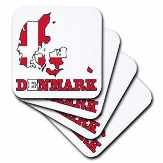 set-of-4-Soft - 3dRose cst_58796_1 The Flag of Denmark in The Outline Map of The