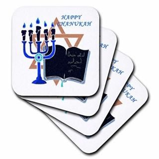set-of-4-Soft - 3dRose cst_80495_1 Menorah N Star of David with Happy Chanukah S