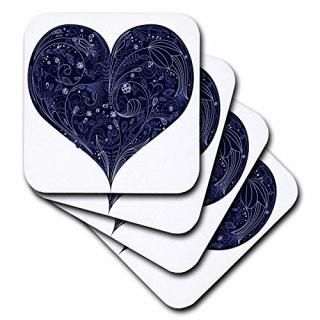 set-of-4-Soft - 3dRose cst_78399_1 Large Blue Heart with Lacey Flower Centre on 