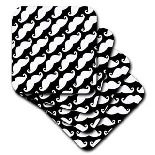 set-of-4-Soft - 3dRose cst_165782_1 Horizontal Moustache Print Black with White 