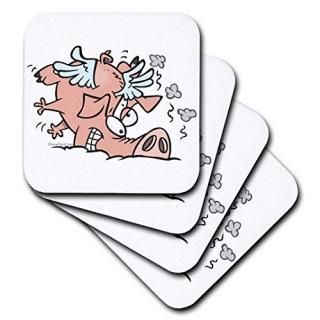 set-of-4-Ceramic - 3dRose cst_104031_3 Funny Crash Landing Flying Pig Ceramic Ti
