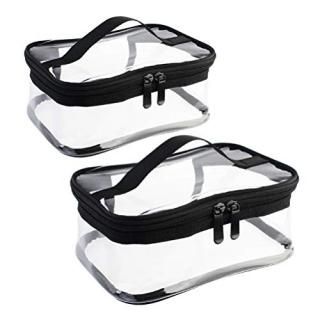Wobe 2 Pack Portable Clear Makeup Bag Zipper Waterproof Cosmetics Bag Transparen