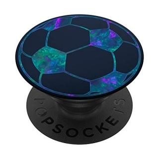 Teal Blue Purple Soccer Ball On Dark Navy Blue Girls Player PopSockets PopGrip S