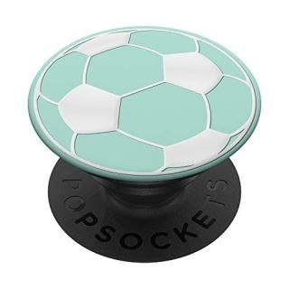 Silver White Soccer Ball On Mint Green Girls Player PopSockets PopGrip Swappable