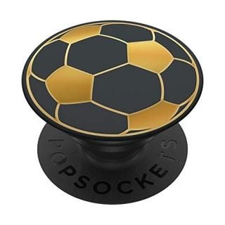 Golden Soccer Ball On Dark Gray Girls Player PopSockets PopGrip Swappable Grip f