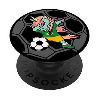 Unicorn Dabbing Soccer Brazil - Brazilian Football Lover PopSockets Grip and Sta