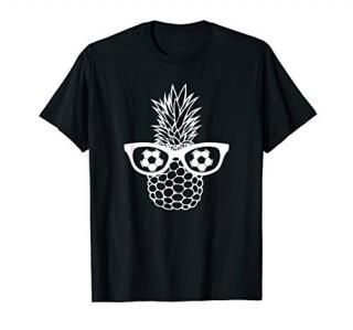 Funny pineapple nerd glasses soccer ball kids player t-shirt