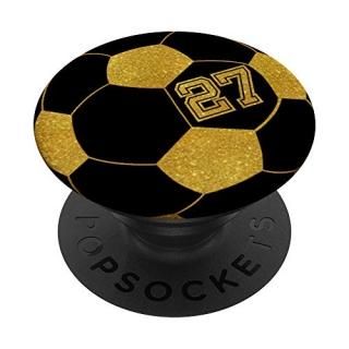 Golden Soccer Ball Player #27 Jersey No 27 Football Gift PopSockets Grip and Sta