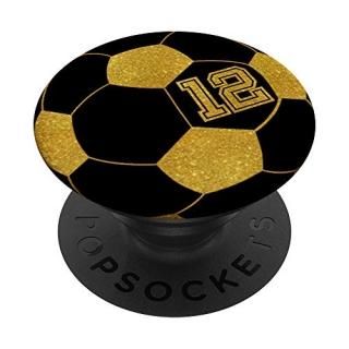 Golden Soccer Ball Player #12 Jersey No 12 Football Gift PopSockets Grip and Sta