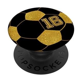 Golden Soccer Ball Player #16 Jersey No 16 Football Gift PopSockets PopGrip Swap