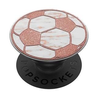 Golden Rose Pink Soccer Ball on Gray White Marbled Look PopSockets Grip and Stan