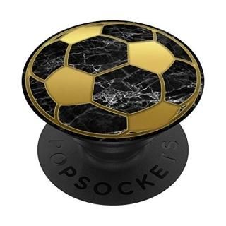 Golden Soccer Ball On Black Marbled Look PopSockets PopGrip Swappable Grip for P