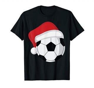 Soccer Ball Santa Claus Hat Christmas Holiday Sport Athlete T-Shirt