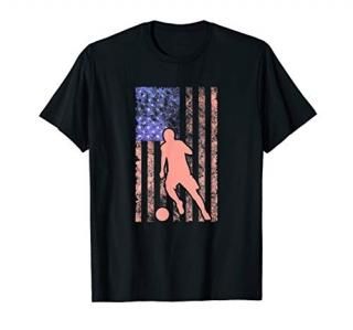 Soccer T Shirt - Silhouette On USA Flag Design T-Shirt