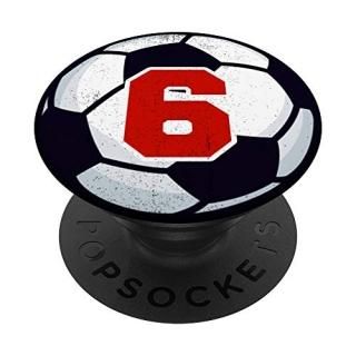 Number 6 Soccer Ball Futbol Player Jersey Boy Girl Red Kid PopSockets Grip and S