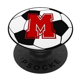 Red Initial Letter M Football Soccer Ball Monogram for Girls PopSockets PopGrip 