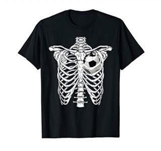 Halloween Soccer Ball in Heart Rib cage Skeleton Costume T-Shirt
