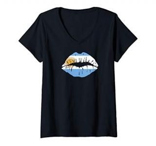 Womens Argentina Flag Kiss Lips I Argentina Sports Jersey Argentina V-Neck T-Shi