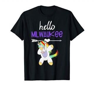 Hello Milwaukee Wisconsin Dabbing Unicorn Funny Quote Meme T-Shirt