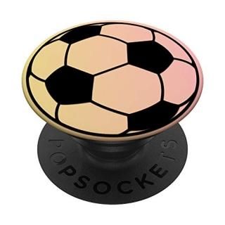 Black Soccer Ball On Pink Yellow PopSockets PopGrip Swappable Grip for Phones & 