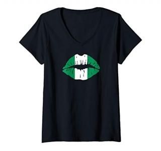 Womens Nigeria Flag Kiss Lips I Nigerian Sports Jersey Nigeria V-Neck T-Shirt