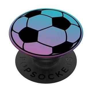 Black Soccer Ball On Pink Turquoise PopSockets PopGrip Swappable Grip for Phones