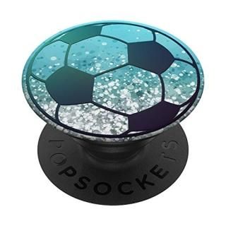 Teal Navy Blue Soccer Ball On Light ice blue PopSockets PopGrip Swappable Grip f