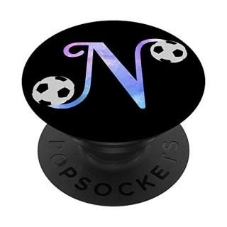 Letter N soccer ball monogram initial N watercolor PopSockets PopGrip Swappable 