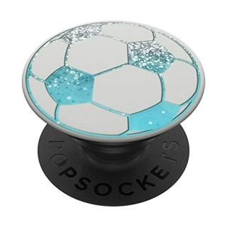 Ice Light Blue Soccer Ball On Silver White Girls Player PopSockets PopGrip Swapp