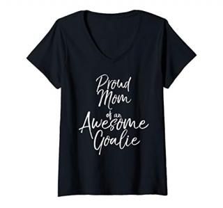 Womens Cute Soccer Mom Gift Saying Proud Mom of an Awesome Goalie V-Neck T-Shirt